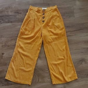 Gold Wide Leg Linen Blend Love Riche Pants Size Medium